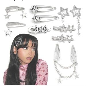10 silver star hair clips accessories festival rave club dancer sexy cute girls